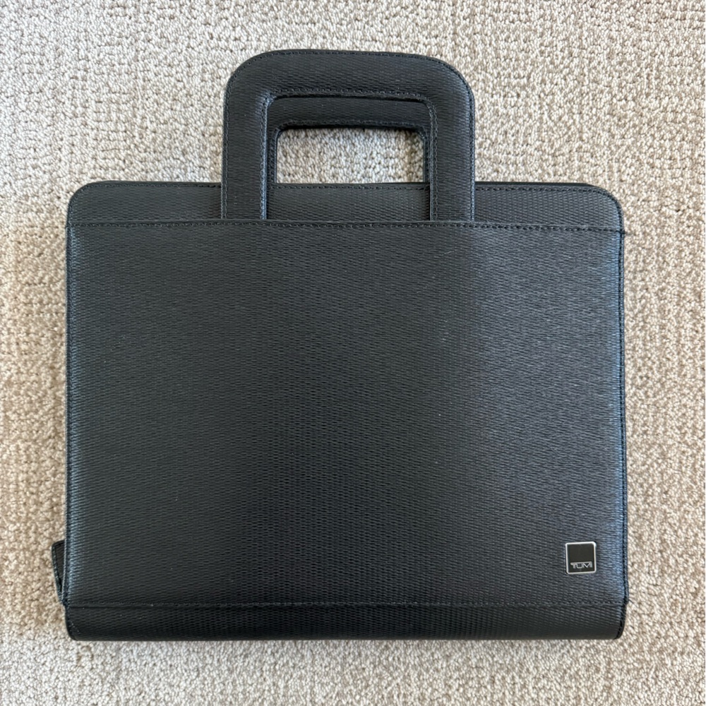 TUMI textured black leather attaché travel bag or briefcase
